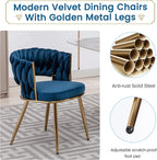 KCC Modern Velvet Dining Chairs Set of 6, Upholstered Living Room Chair with Woven Back and Golden Metal Legs, Mid-Century Accent Side Chair for Dining Room, Kitchen, Blue