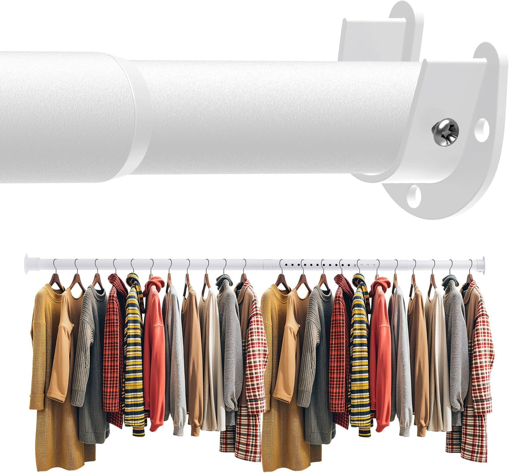 Closet Rod 50-87 Inches, Adjustable Heavy Duty Metal White Closet Rods for Hanging Clothes 1.3 Inches Diameter for Wardrobes Laundry