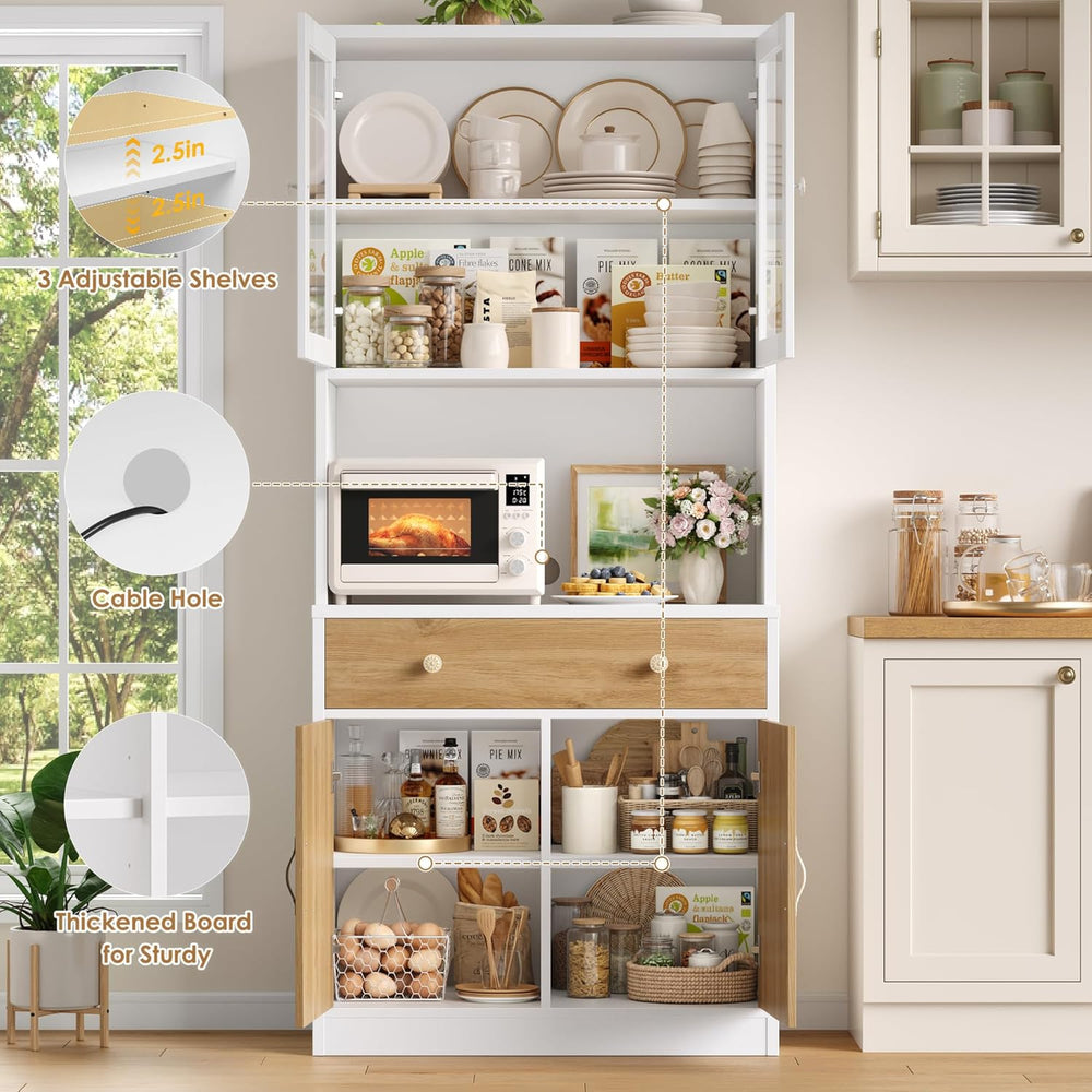 Keyluv 71" Tall Kitchen Pantry Storage Cabinet with Microwave Stand, Mod...
