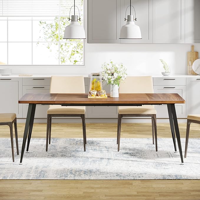 LITTLE TREE 70.9 Inch Large Rectangular Dining Table Kitchen Furniture,Brown+Black