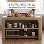 Tribesigns Kitchen Island with Seating and Storage, 55-Inch Island Table | Wooden Kitchen Island with 3 Shelves, Large Countertop, Counter Height Table for Kitchen, Dining Room, Rustic Brown