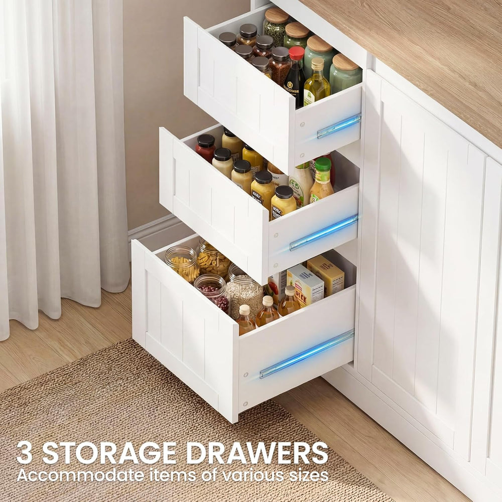 70.8'' LED Pantry Cabinet with Charging Station, Tall Kitchen Pantry ...