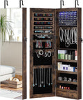 GISSAR Full Length Mirror Jewelry Cabinet, 6 LEDs Jewelry Armoire Wall Mounted Over The Door Hanging, Jewelry Organizer Storage with Lights Lockable, Vintage Brown, 14.6" x 47.2"