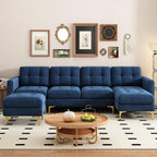 P PURLOVE Velvet Modern Large Sectional Sofa, U Shape Upholstered Couch with Chaise, Convertible Sofa Couch with Movable Ottoman for Living Room Apartment (Blue)