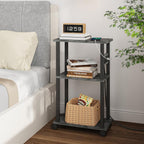 TUTOTAK Small Narrow Side Table with Charging Station, Skinny End Table for Small Spaces, Slim Nightstand with USB Ports and Outlet, Sofa Beside Table with Wheels, Charcoal Grey TB01BY046