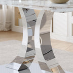 Knocbel 63" Glass Dining Table for 6-8, Kitchen Table with Faux Marble Tabletop and Stainless Steel C-Shaped Pedestal Base, Modern Rectangular Dinner for Apartment Home, Silver & Printed Glass