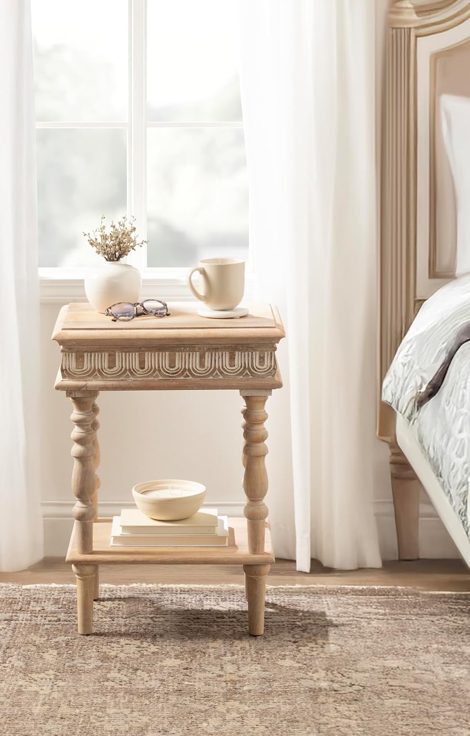 Kate and Laurel Patresa Traditional Carved Wood Side Table, 18 x 14 x 24, Lig...