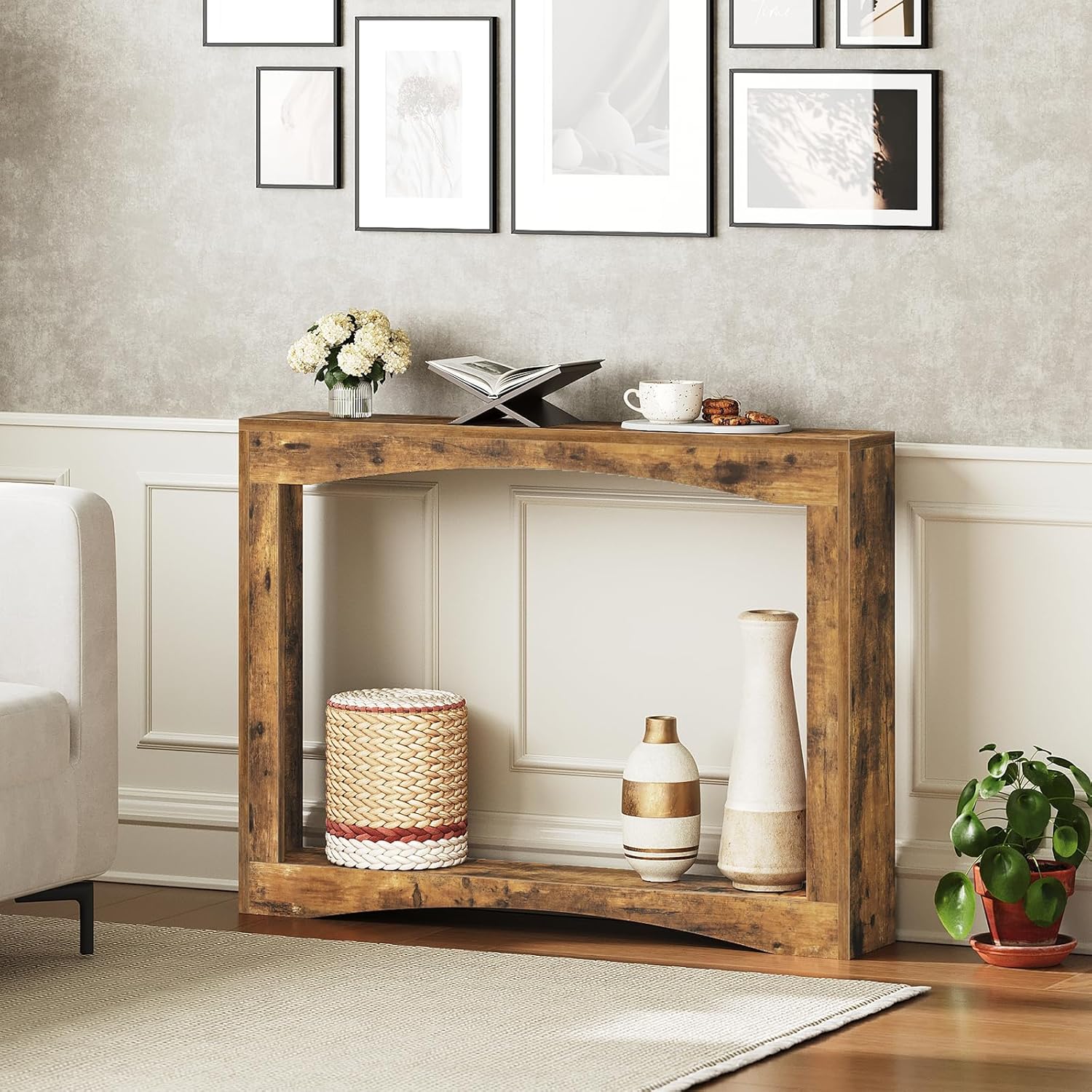 YATINEY Narrow Console Table, 5.9'' Thin Entryway Table, Behind Couch Table for Small Spaces, Small Farmhouse Hallway Table, for Living Room, Hallway, Foyer, Rustic Brown CT19RR
