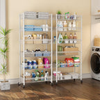 SINGAYE 6 Tier Big Basket Shelf Wire Shelving Unit Adjustable Storage Shelves Rack for Garage Kitchen Office Pantry Corner Metal with Wheels White