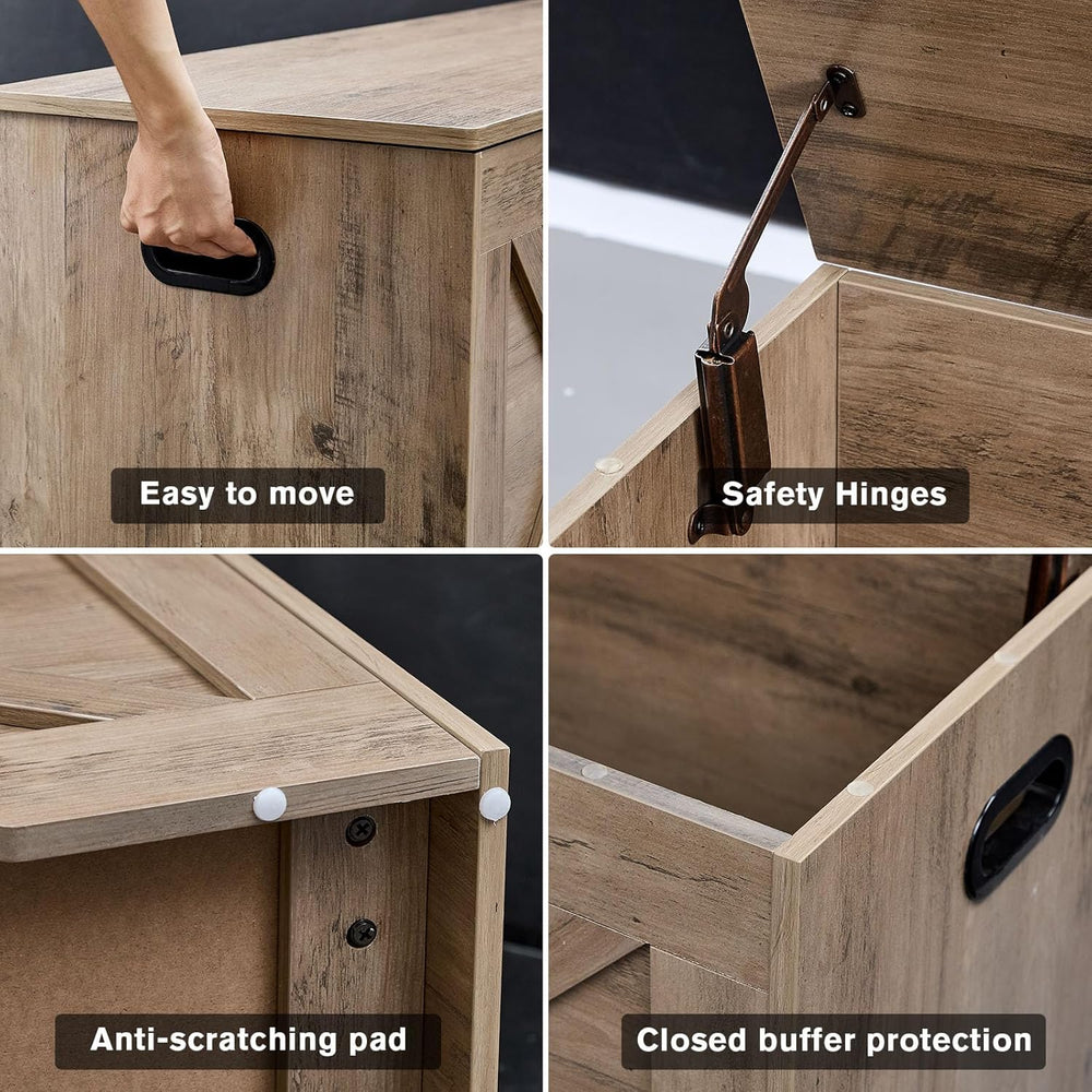 47.2” Storage Bench,Extra Large Wooden Storage Chest with 2 Safety Hinges,ent...