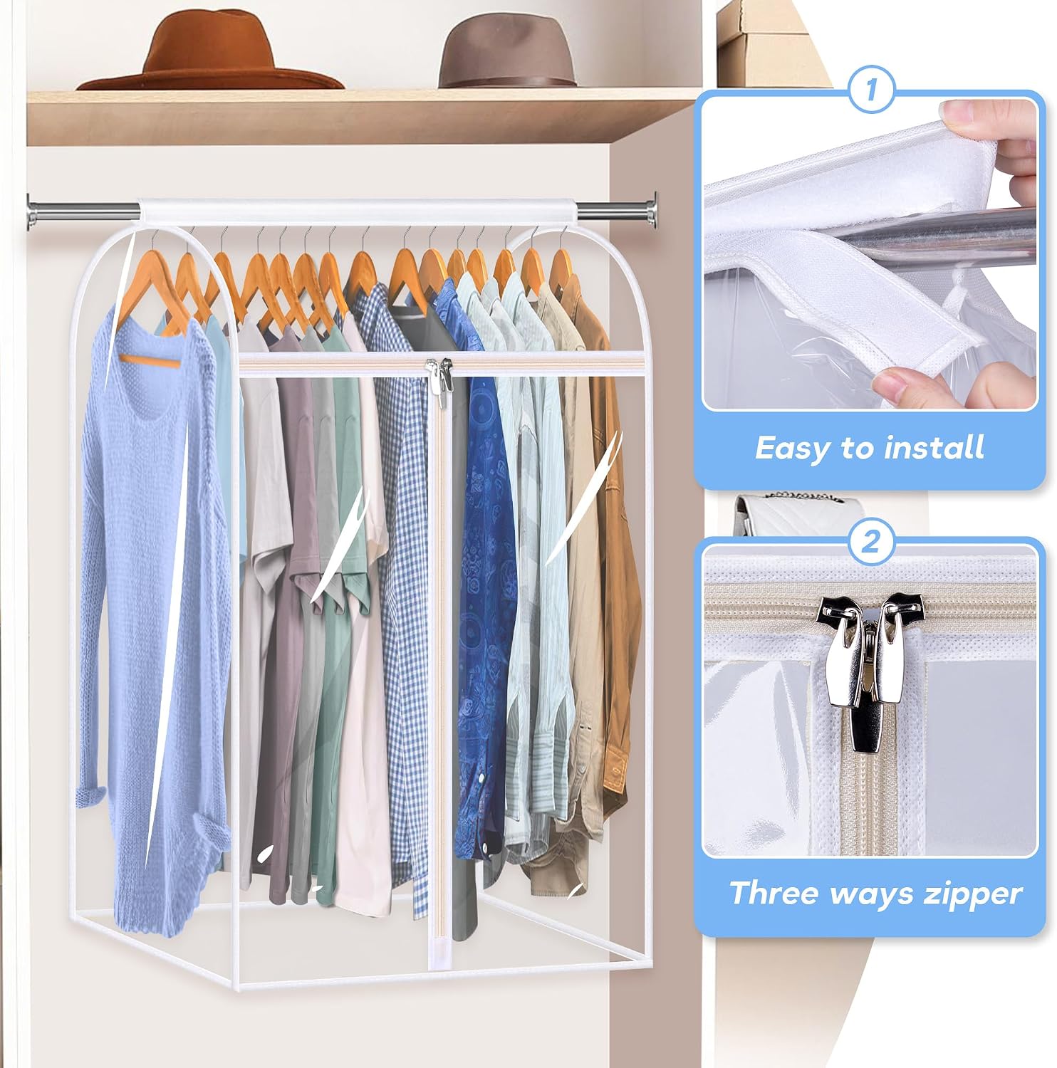 35" Hanging Garment Bags for Closet Storage Large Clear Garment Bags for Hanging Clothes Garment Rack Cover Coat Protector for Suit, Wardrobe, Bottom Enclosed