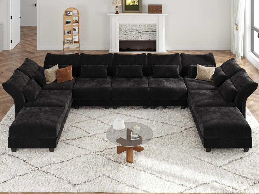 LLappuil U Shaped Sectional Couch with Storage, 9 Seater Modular Sectional So...