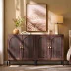 Modern TV Stands for 75 Inch tvs, 61.75‬"W Wood Entertainment Center w/Adjustable Shelves, Mid Century Modern TV Stand w/Arched Fluted Doors, Media Console Cabinet for Living Room, Brown