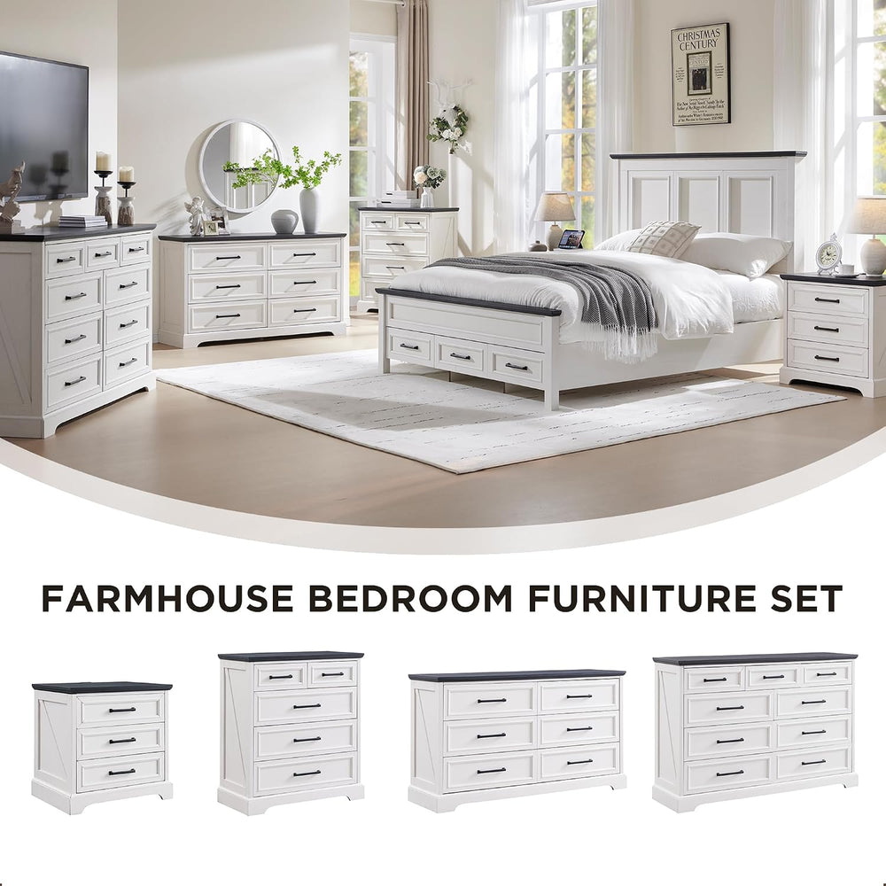 ACCOHOHO 22" Farmhouse Nightstands Set of 2 with 3 Drawers, Off White | ...