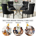 5-Piece Glass Dining Table Set for 4, Include 36" Round Tempered Glass Kitchen Table and 4 Black High Back Chairs for Dining Room, Living Room (Silver Table Legs)