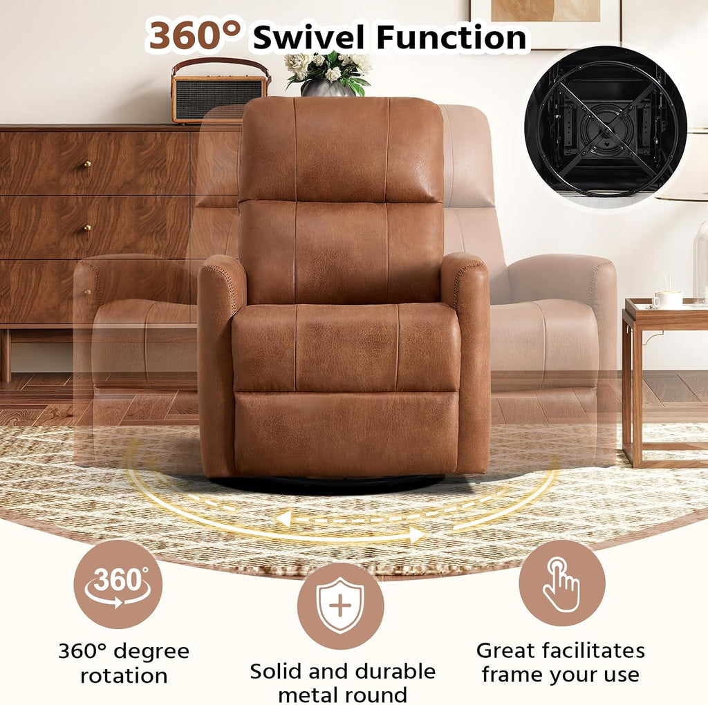 HAOMARKETS Swivel Rocker Recliner Chair Set of 2, Manual Faux Leather Glider Rocking Recliners for Adults, 360° Swivel Nursery Reclining Sofa with Padded Backrest for Living Room, Dark Brown