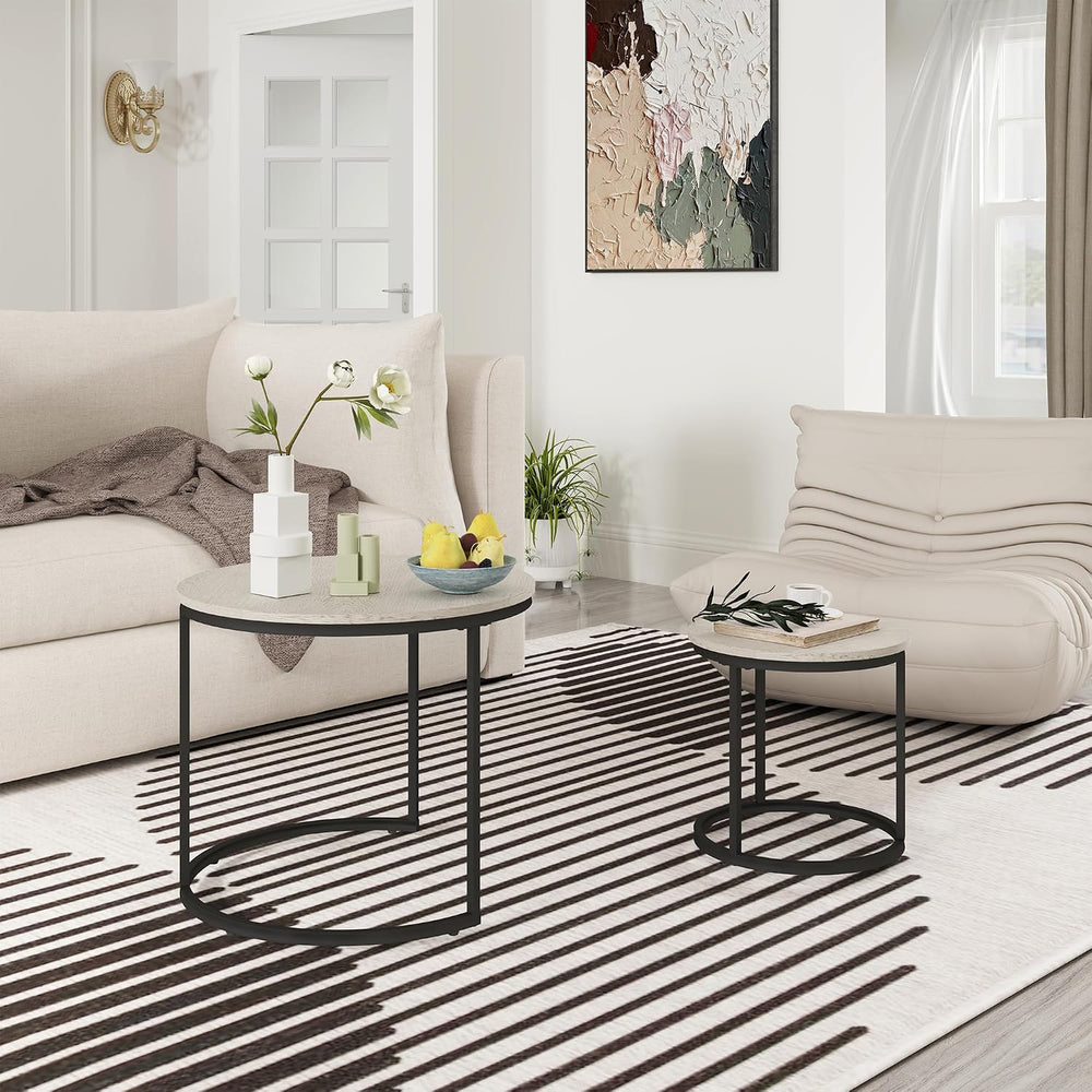 Otterease Nesting Tables Set of 2, Small Round Coffee Table for Living Room |...