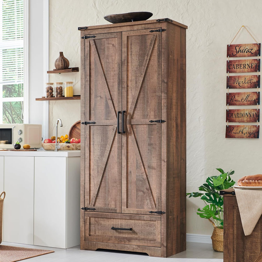 Farmhouse Kitchen Pantry Cabinet - 72" Tall Wood Kitchen Storage Cabinet...