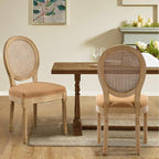 Rattan Back Upholstered Dining Chairs Set of 6 French Country Oval Kitchen Side Chairs with Wood Legs for Dining Room, Kitchen, Restaurant(Tan-Rattan)