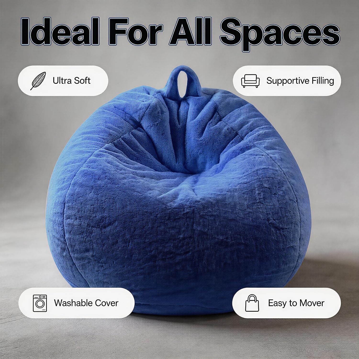 ENBAOHUI 3FT Faux Fur Comfy Memory Foam Bean Bag Chairs for Kids or Babies with Filling Bean Bag Sofa with Handle Super Soft Washable Faux Fur Fabric Lazy Sofa 3 Foot Dark Blue