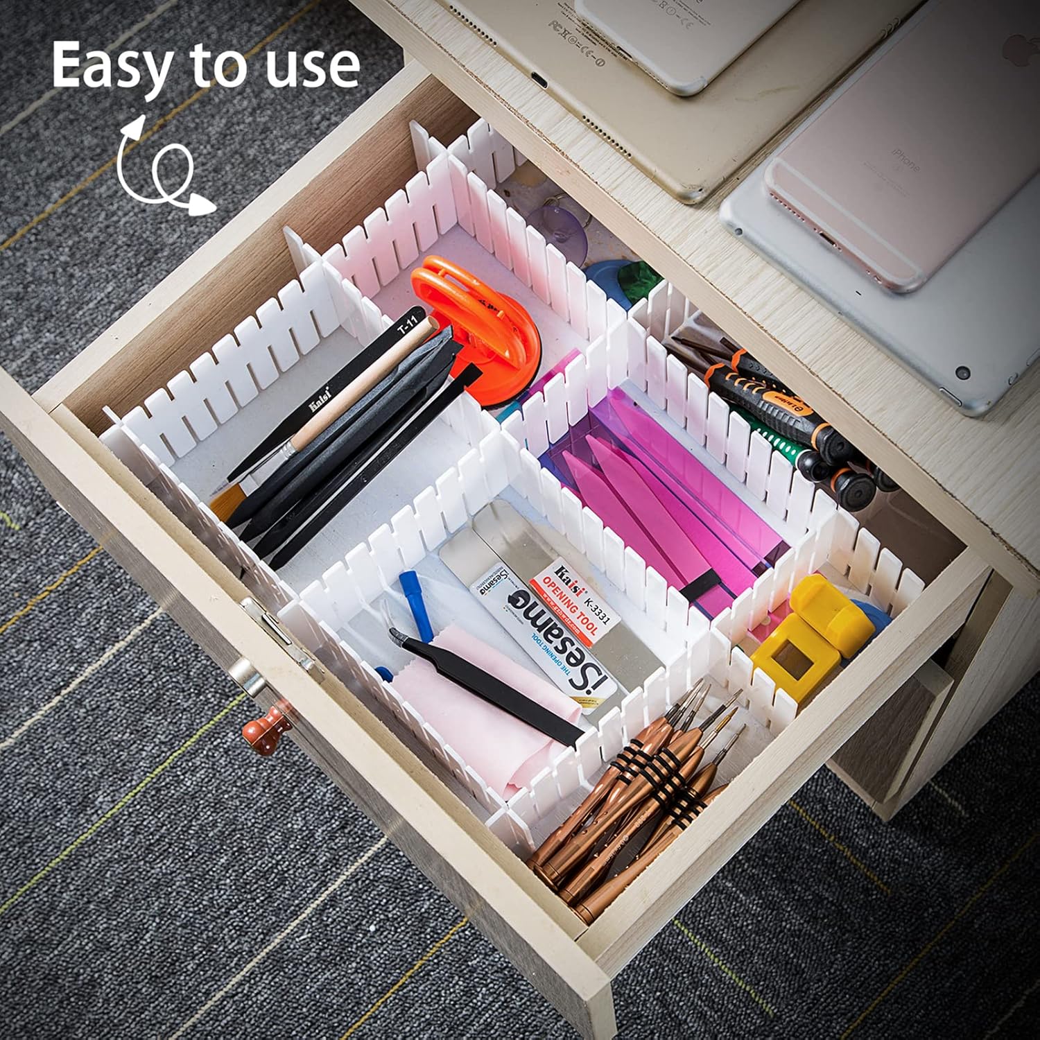 45 Pack Drawer Dividers, Plastic Adjustable Drawer Storage Organizer for Tidying Clutter Socks, Underwear, Makeup, Kitchen, Dresser White