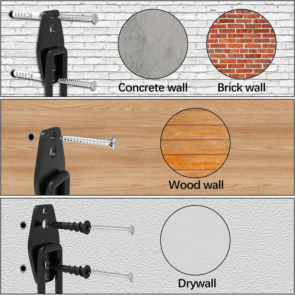 3-H Garage Wall Hooks 10 Pack, Garage Hooks Heavy Duty with Extra Welding Spots, Wall Storage Organizer for Hanging for Garden, Lawn, Yard (Black)
