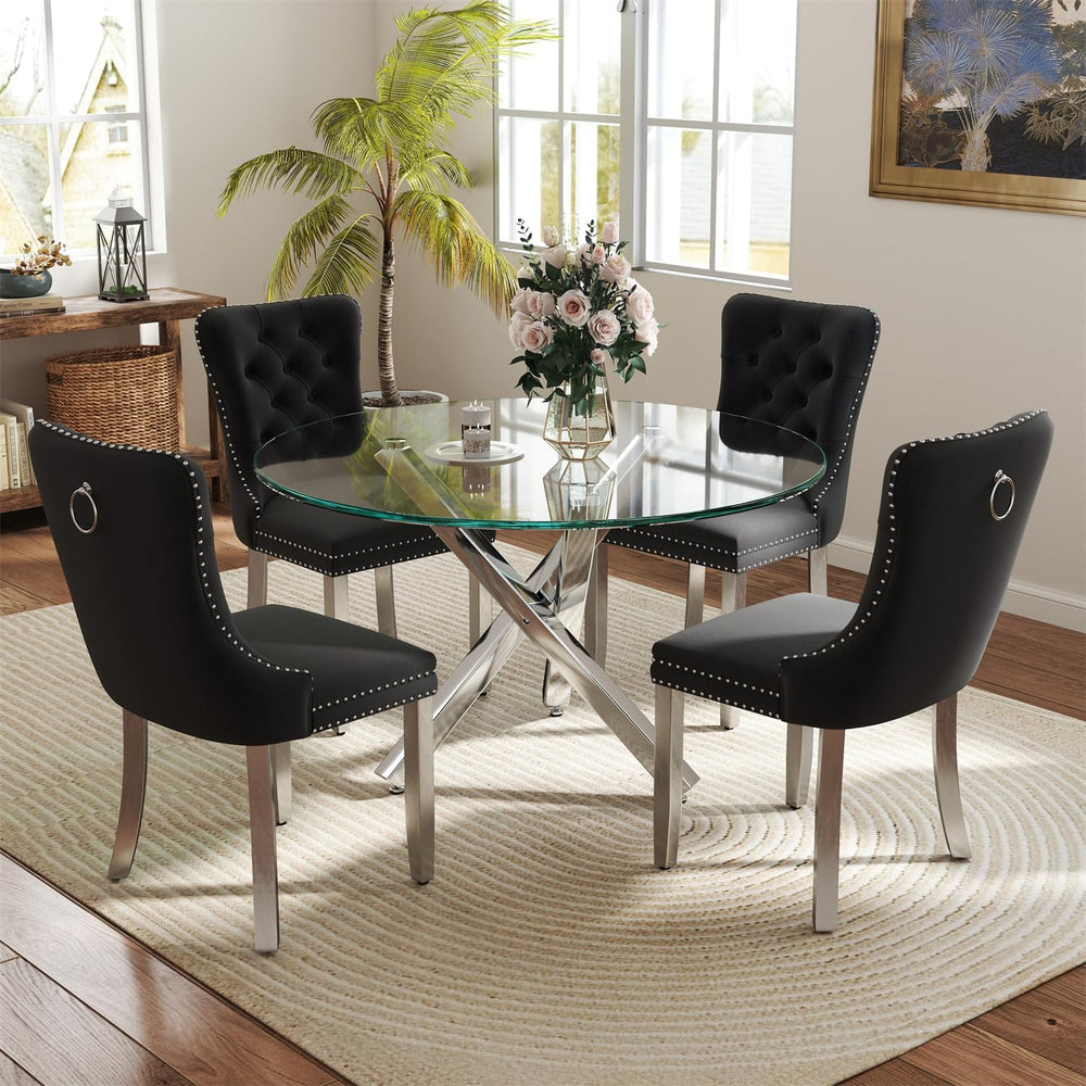 yeag 39 in Luxury Round Dining Table Set for 4, Modern Tempered Glass Top &am...