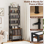 DVD Storage Vinyl Record Storage Rack, 6-Tier CD Rack Tower with Drawers for CDs, DVDs, Albums, Books & Games, Vinyl Record Holder & DVD Shelf Organizer for Living Room & Home Office, 20.8x11.8x63Inch