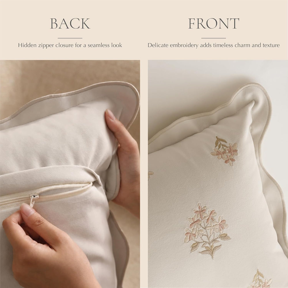 BlissBlush Long Lumbar Pillow Cover 14x36 for Bed, Cream White Velvet Decorat...