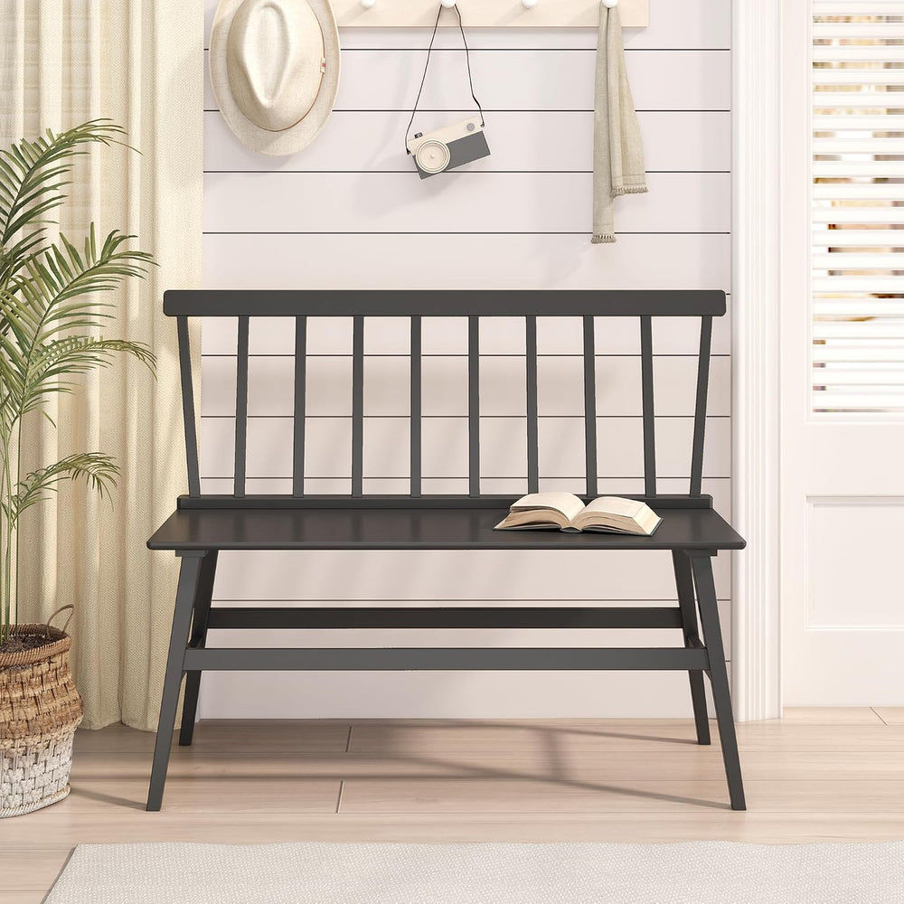 Wisuce Bamboo Dining Bench, Entryway Bench with Spindle Back (Black) | Bamboo...