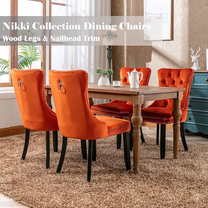 Velvet Dining Chairs Set of 4, Upholstered Dining Room Chairs with Back Ring ...