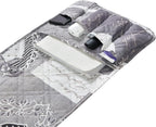 Brilliant Sunshine Grey Heart Love Patchwork Couch Armrest 5 Pockets Organizer, Slip Resistant Armchair Caddy, Washable Remote Controls Holder, Storage for Magazine, Tablet, Phone, 35×13", Grey White
