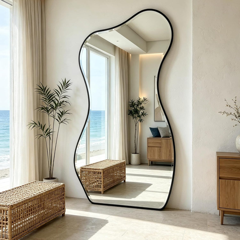 POZINO 66.8"x33" Irregular Beveled Mirror Full Length, Abstract Wal...