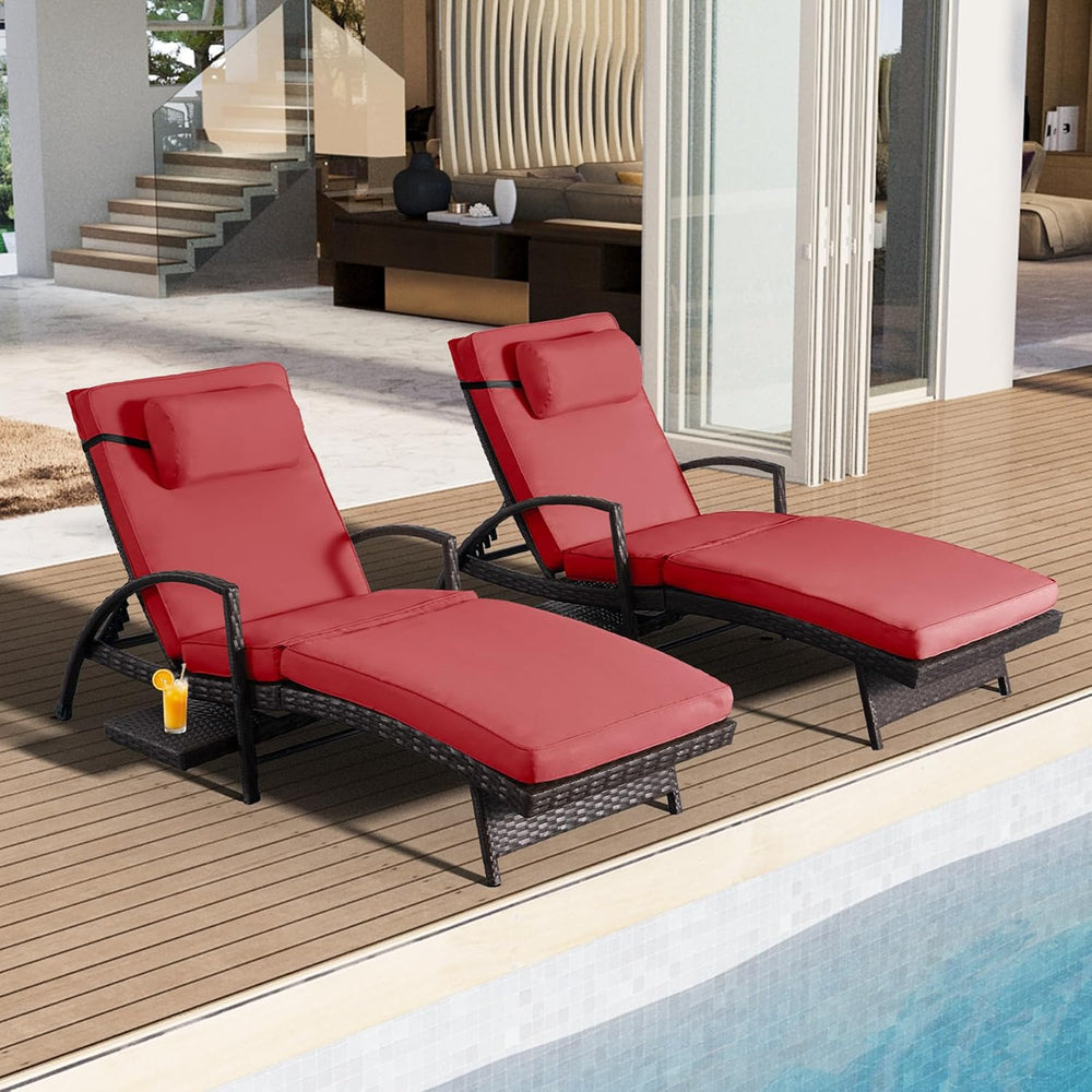 Outdoor Patio Chaise Chair Wicker Lounge Chairs for Outside Pool Chaise Loung...