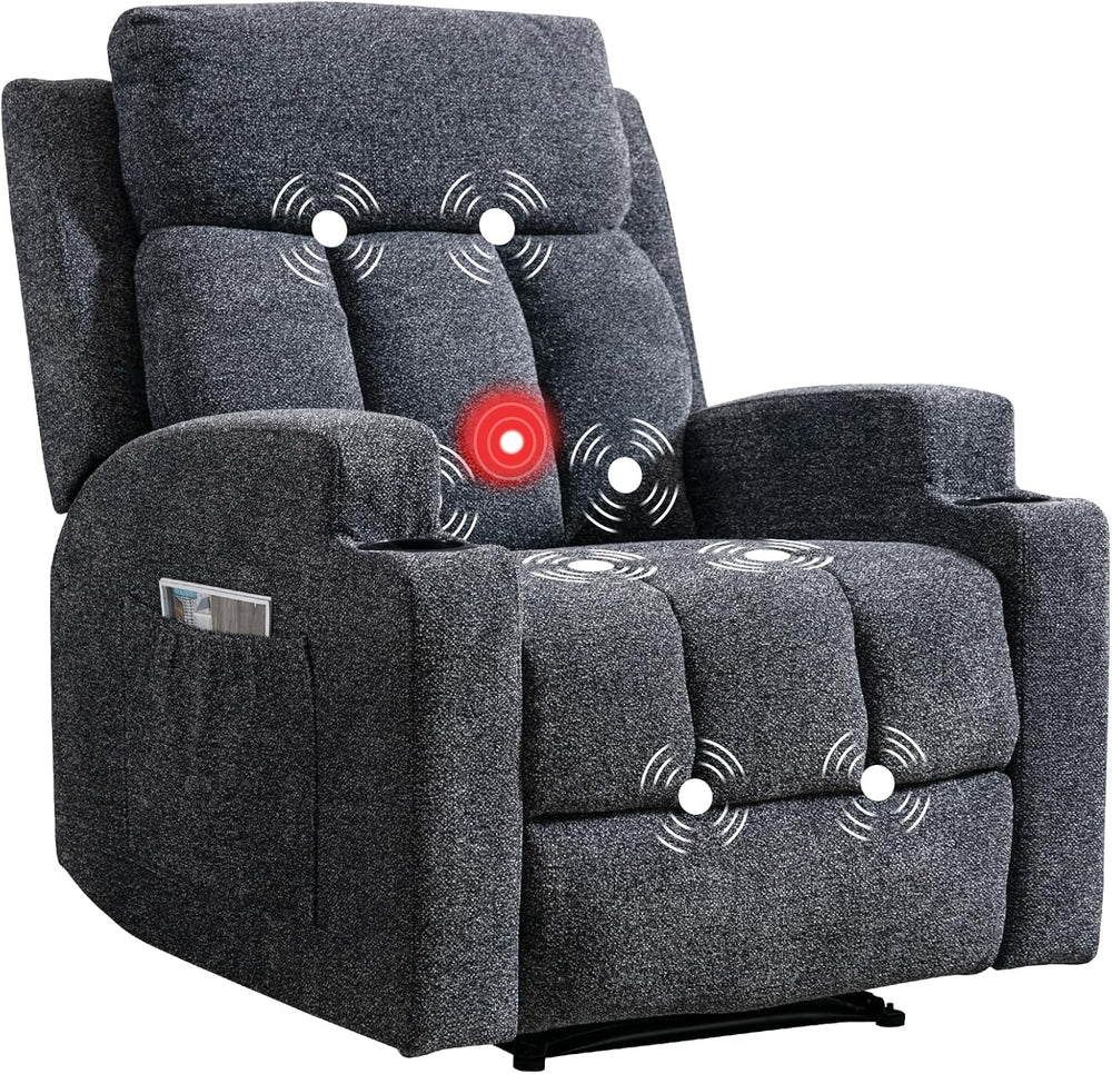 CANMOV Manual Recliner Chair with Massage and Heat, Soft Fabric Recliner Chai...