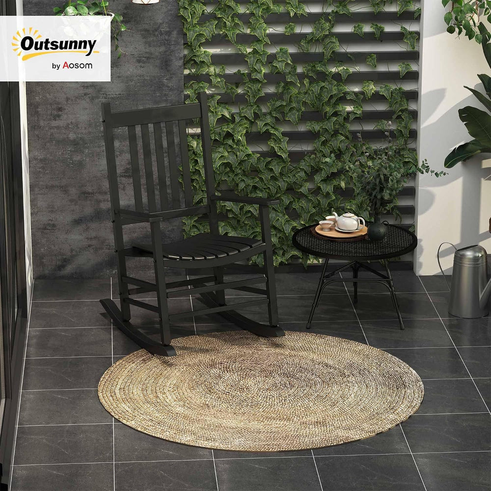 Outsunny Outdoor Rocking Chair High Density Wooden Rockers Black | Patio Rock...