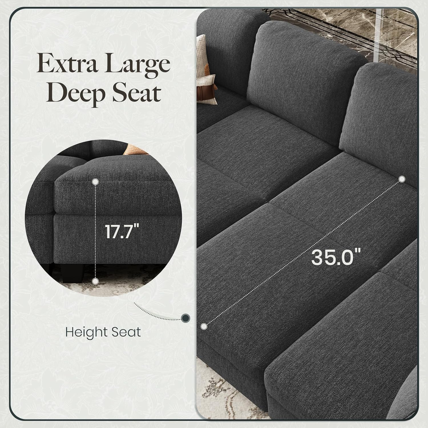 Belffin Modular Sectional Sleeper Sofa Bed with Extendable Length Deep Seat Cloud Couch for Living Room. Dark Grey