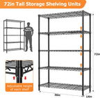 Storage Shelves Heavy Duty, 4 PCS 36" L x 14" W x 72" H Garage Wire Shelving Unit Loads 1750LBS, 5-Tier Adjustable Metal Industrial Utility Shelf Rack for Kitchen, Laundry Room, Warehouse, Basement