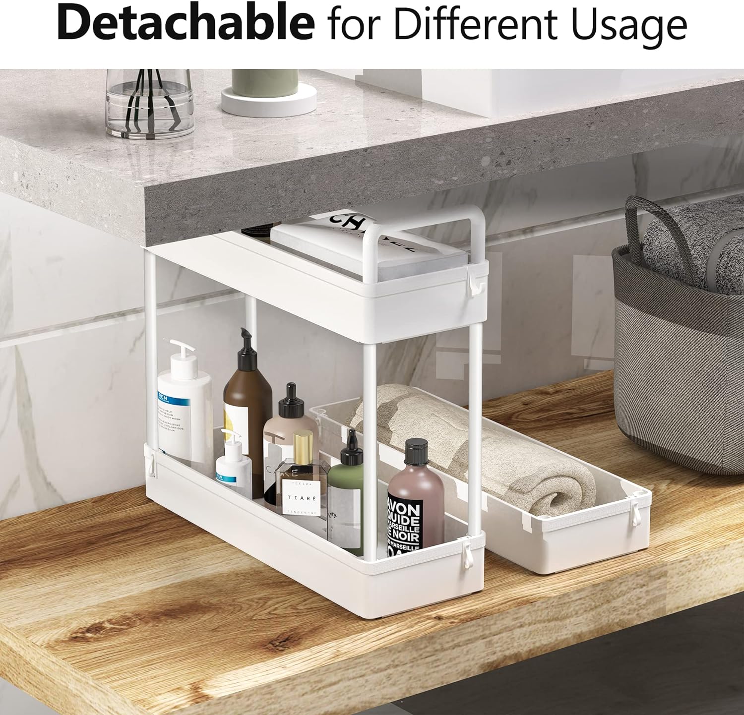 SOLEJAZZ Slim Rolling Storage Cart with Wheels 3 Tier Skinny Bathroom Storage Organizer Thin Laundry Room Utility Cart Space-Saving for Bedside Kitchen Office Small Narrow Places, White