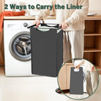 Laundry Hamper, Laundry Sorter with 2 Pull-Out Removable Oxford Fabric Bags Cloth Laundry Basket 2 x 10 Gallons (Grey and Charcoal Black)