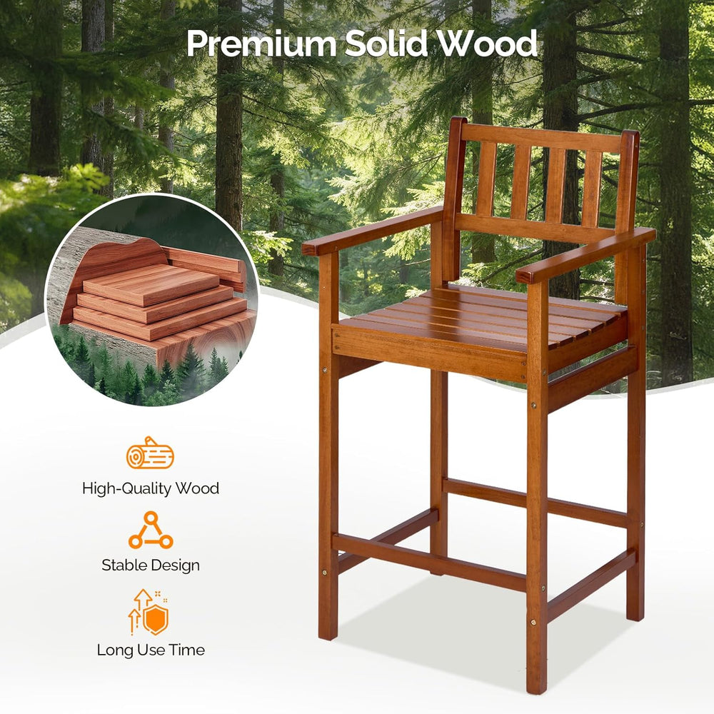 VINGLI Outdoor Bar Stools, Solid Wood Bar Stools Set of 2 Counter Height Bar ...