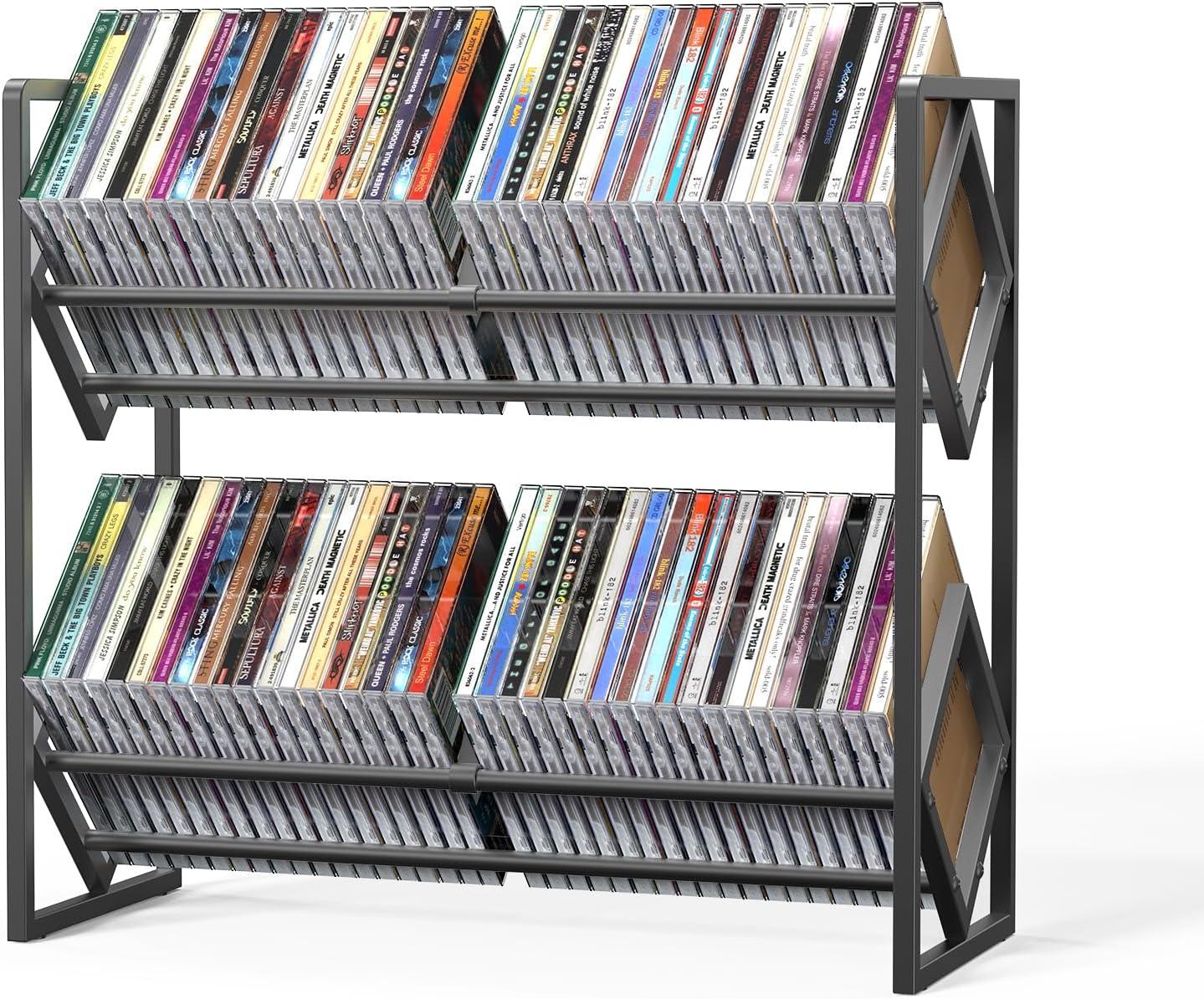 2-Tier CD Storage Metal Display Shelf, CD Holder Rack with Adjustable Divider, Store up to 80 CDs for Non-slip Feet, Modern for Music Collection Enthusiasts Home Organization and Decor