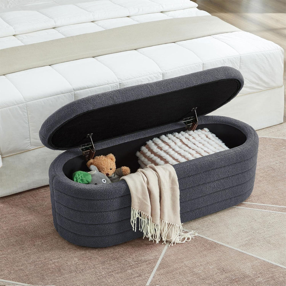 Storage Ottoman Bench End of Bed for Bedroom, Boucle Upholstered Entryway Sho...