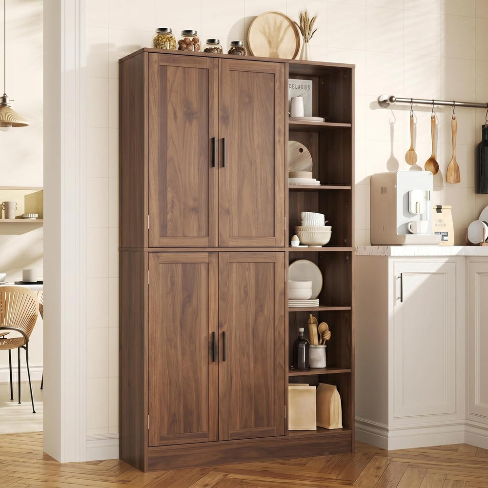 holzart 63" Tall Kitchen Pantry Cabinet, Freestanding Dining Room Storag...