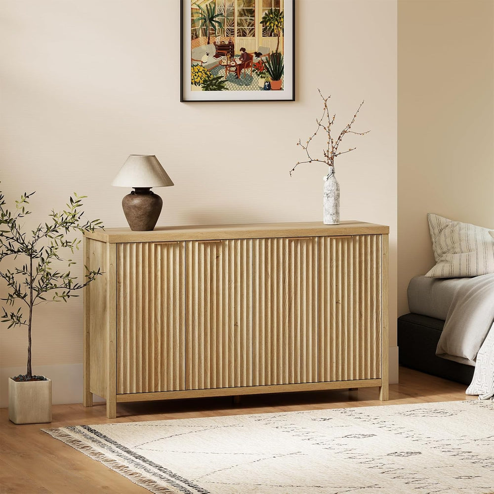 OAKHAM HOME Buffet Cabinet Fluted Sideboard 56" Accent Cabinet with Adju...