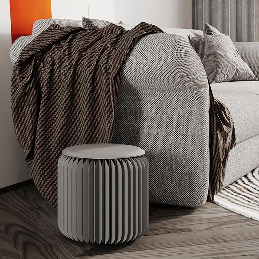 Folding Paper Stool with Cushion, Honeycomb Kraft Paper Bench, Portable Accordion Seat, Space-Saving Multipurpose Furniture for Living Room, Reception, Office,Grey-44×36cm