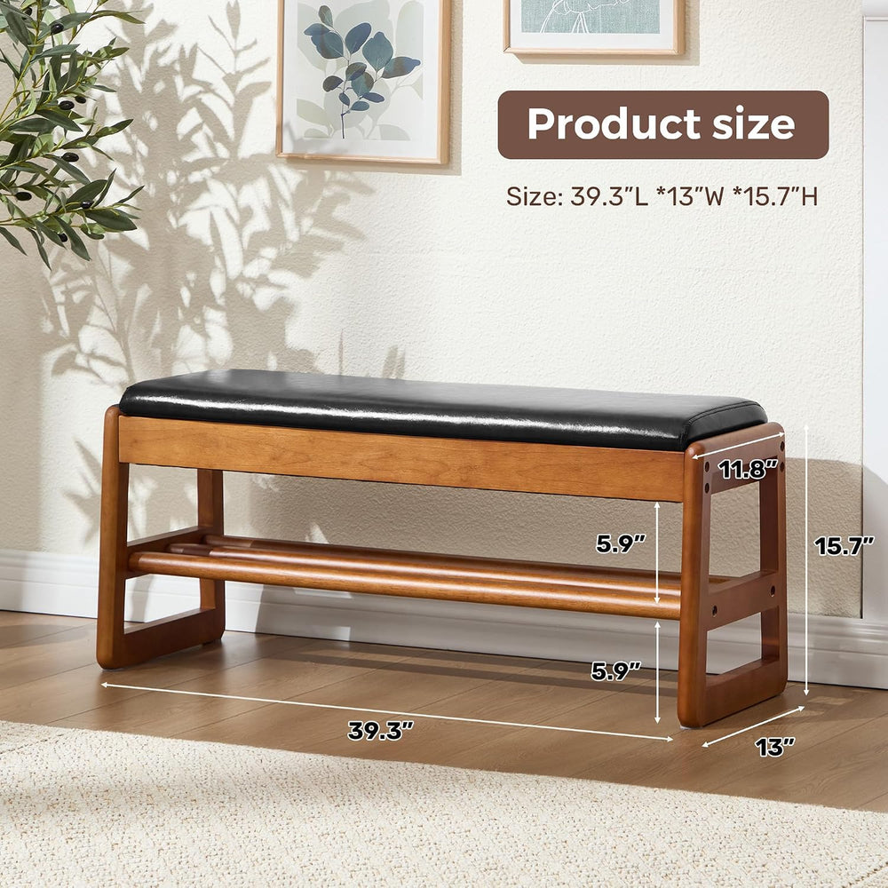39.3" Shoe Rack Bench,2 Tiers Shoe Bench with Storage,Walnut Storage Ben...