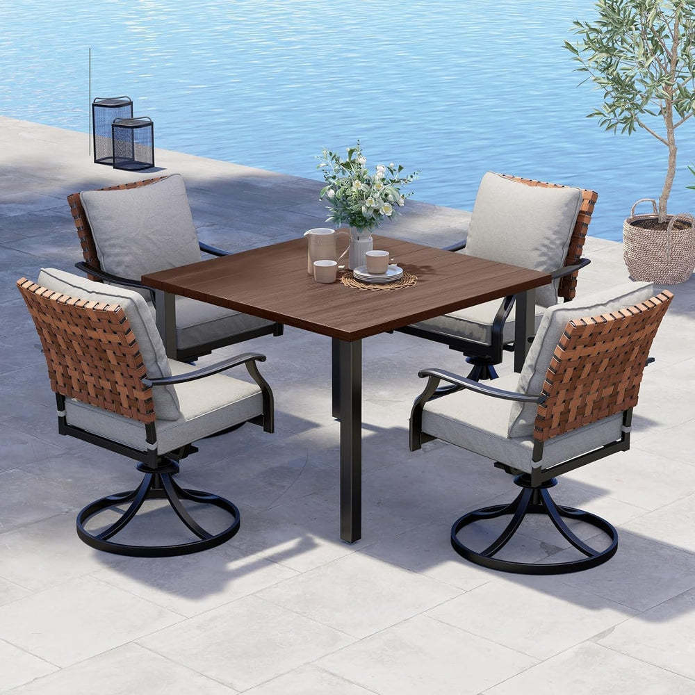Grand patio 5-Pc Outdoor Swivel Dining Set, 4 Gray Chairs + Table, Brown