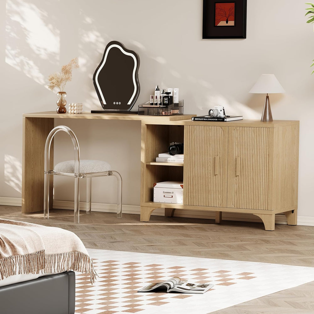 Mid Century Modern Fluted Buffet Cabinet with Storage, Accent Sideboard and C...