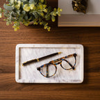 Cork & Mill Marble Tray for Bathroom Countertop, Kitchen Counter, or Catchall - 8 3/4" x 5" Small Rectangular Vanity Tray for Skincare or Perfume - Handcrafted Natural White Marble Stone Organizer